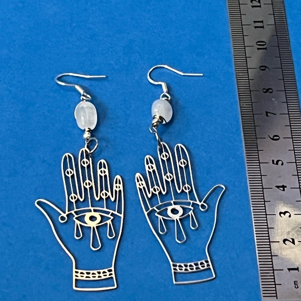 COPY - Moonstone Palmistry earrings, silver palmistry jewelry, moonstone evil e…